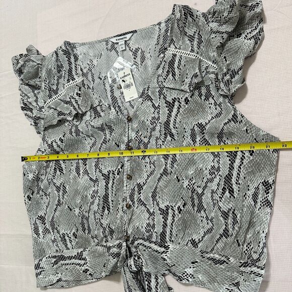 NWT Express Womens Blouse Snake Python Front Tie Ruffled Soft Rayon Top Size L - Picture 7 of 10